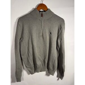 Polo Ralph Lauren Mens Gray 100% Cotton Quarter Zip Pullover Sweater Large